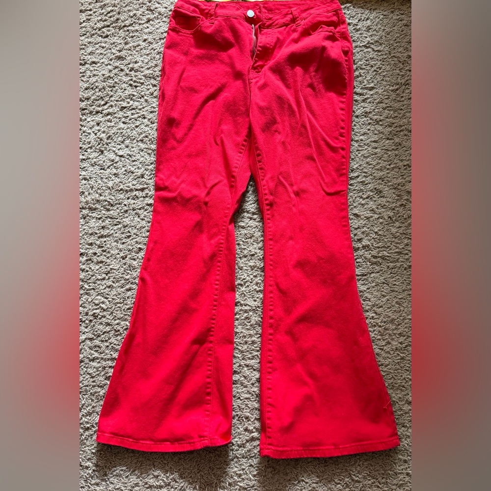 Vibrant Red Flared Jeans